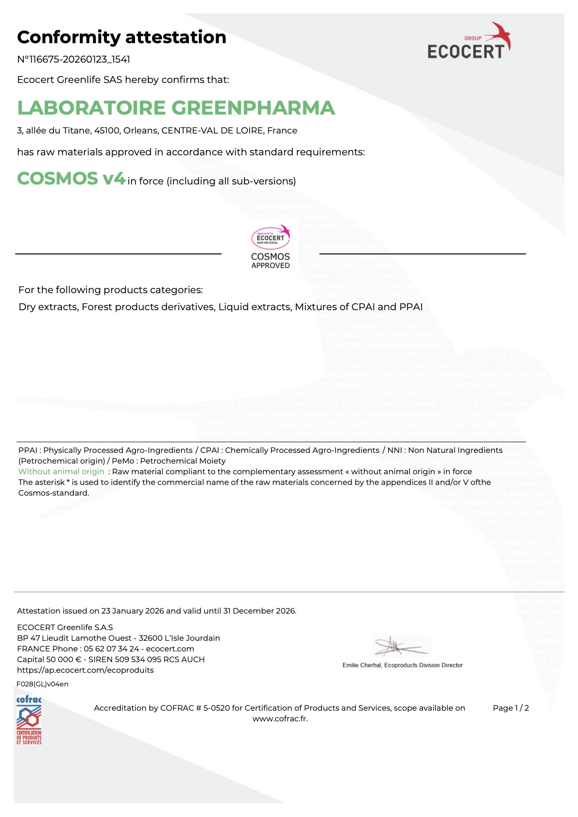 COSMOS適合性証明書（Attestation）
